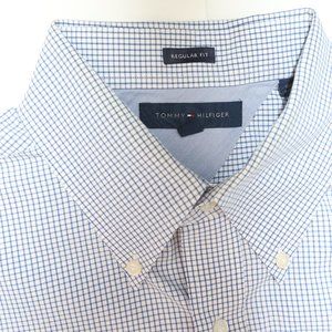 Tommy Hilfiger White & Blue Gingham Oxford Dress Shirt